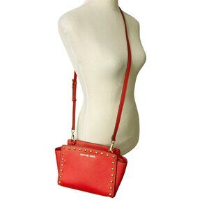 Michael Kors Studded Selma Small Purse Orange Leather Crossbody Bag
